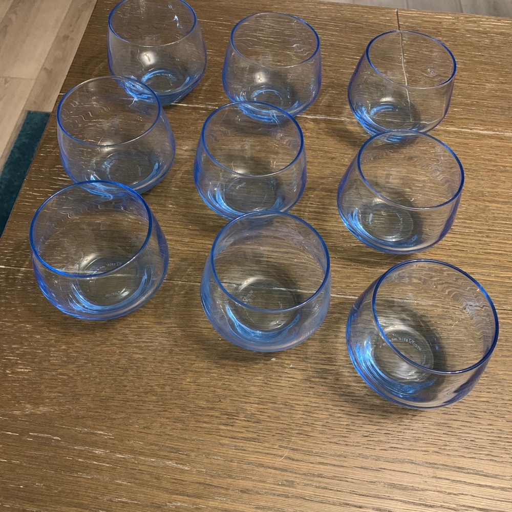 IKEA Blue Juice Glasses Made in Italy Short  & Round Etched on Bottom No Chips